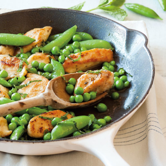 Sautéed Chicken Tenders with Peas and Mint