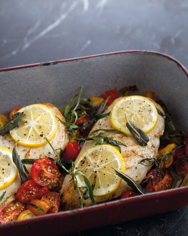 Baked Chicken with Cherry Tomatoes, Herbs and Lemon