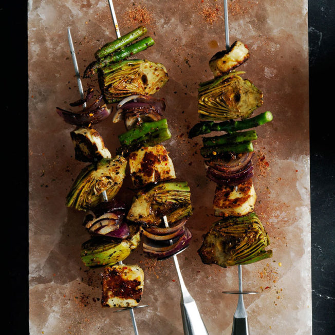 Spicy Potlatch Vegetable Skewers with Halloumi