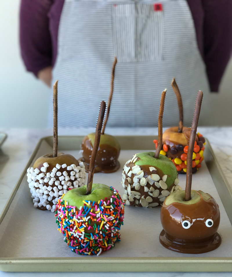colored caramel apples