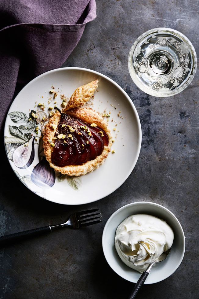Poached Pear Tartlets with Pistachios