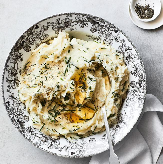 Mashed Potatoes with Herb-Infused Cream and Chives