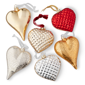AERIN Heart Ornaments, Set of 6