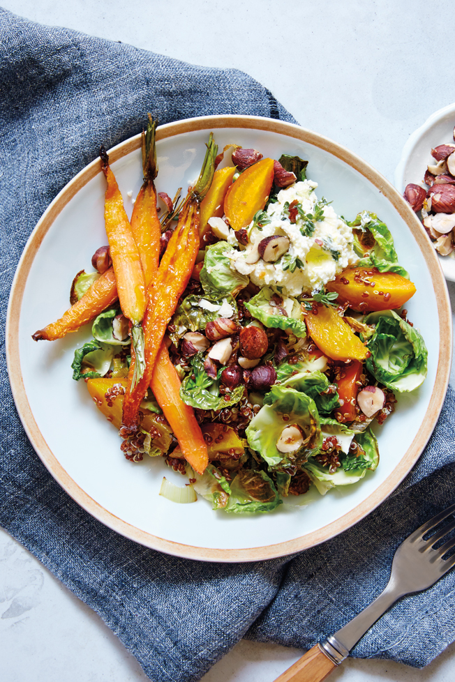 Quinoa Bowl with Roasted Vegetables and Goat Cheese