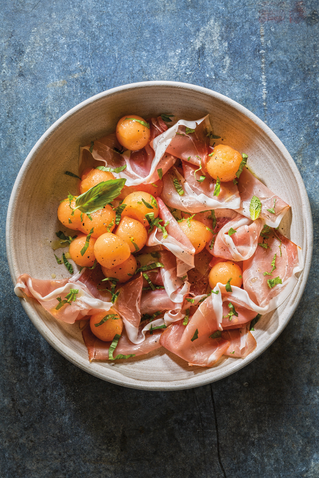 Pickled Melon with Prosciutto, Basil and Mint