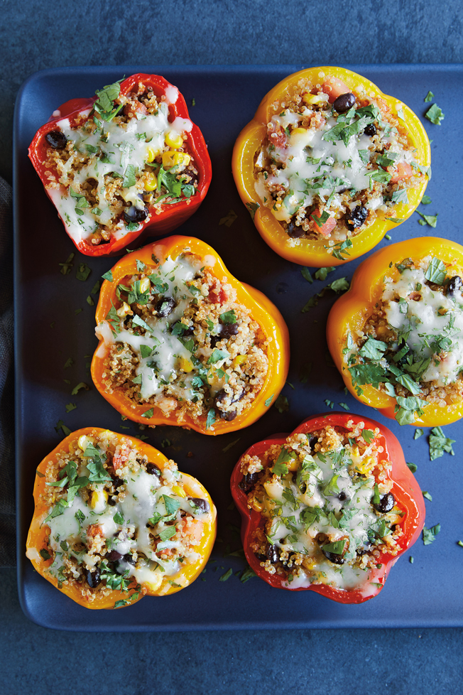 Bell Peppers Stuffed with Quinoa, Black Beans and Corn