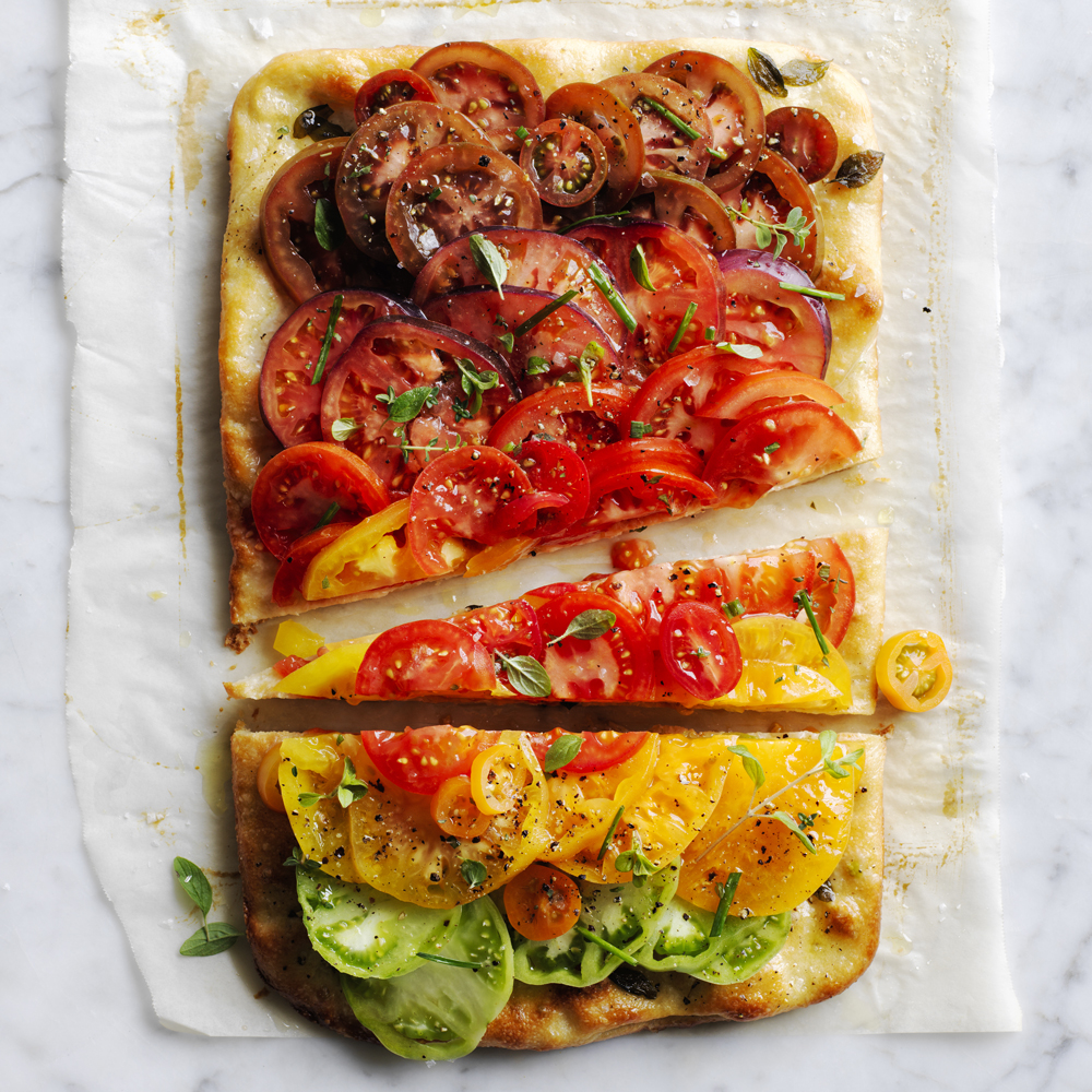 focaccia with heirloom tomatoes